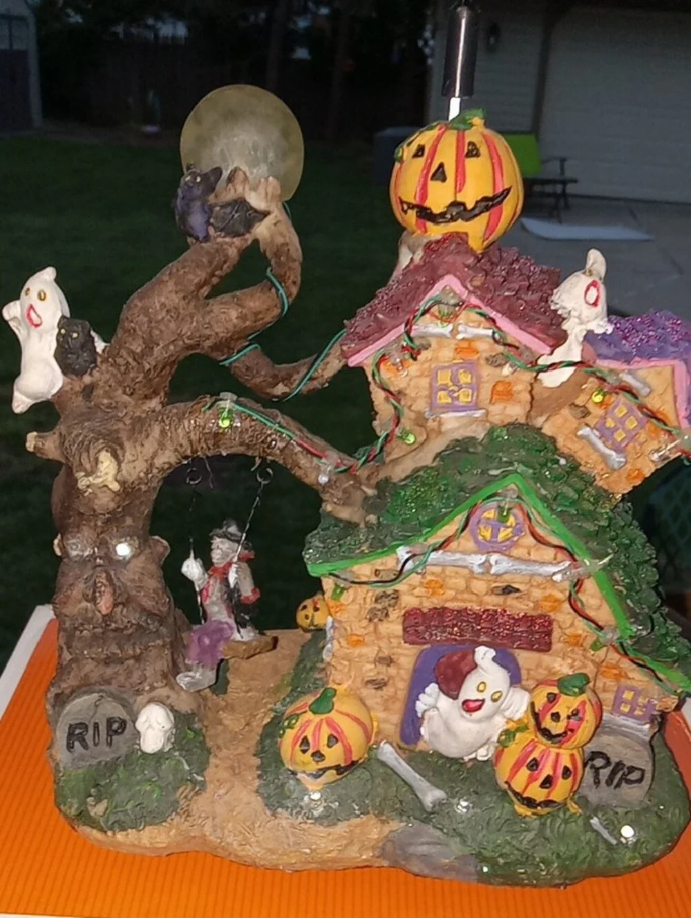 LED Village with Flying Witch - Orange NWOTS